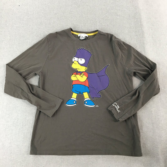 The Simpsons Kids Boys T-Shirt Size 13 - 14 Years Grey Bartman Bart Long Sleeve