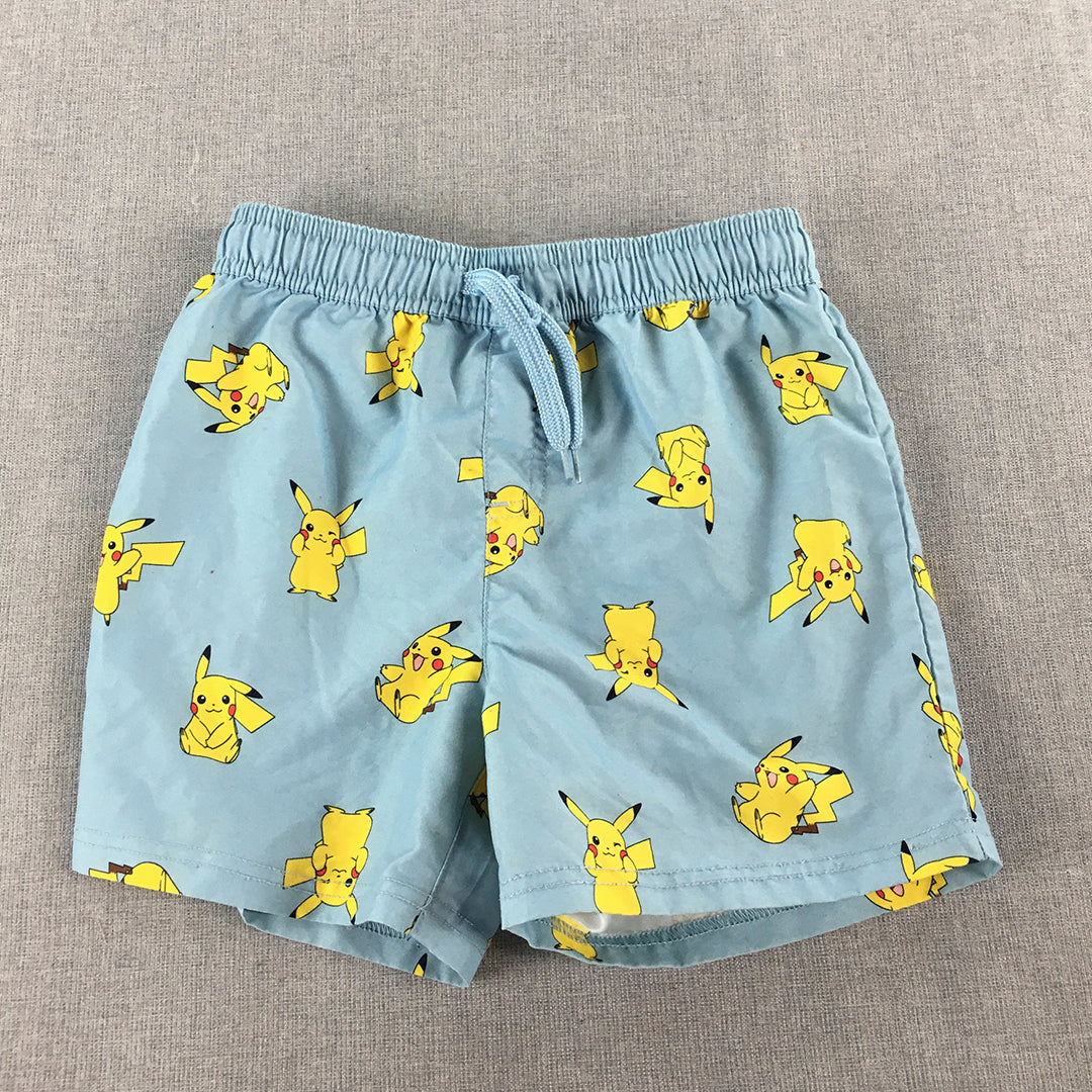 Pokemon Kids Boys Shorts Size 7 Blue Elastic Waist Drawstring Pikachu