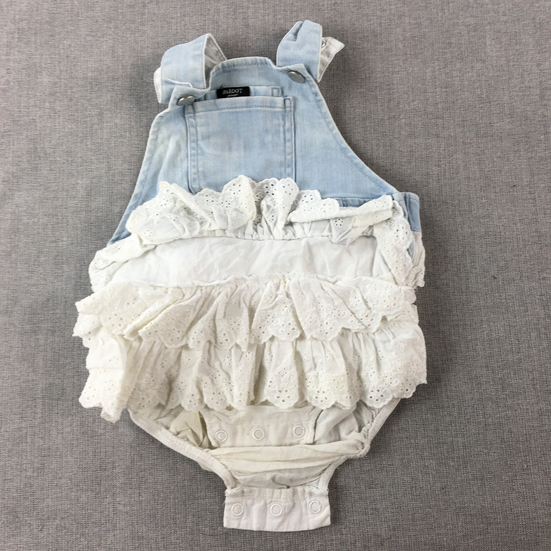 Bardot Junior Baby Girls Denim Overall Bodysuit Size 1 Blue White Tiered