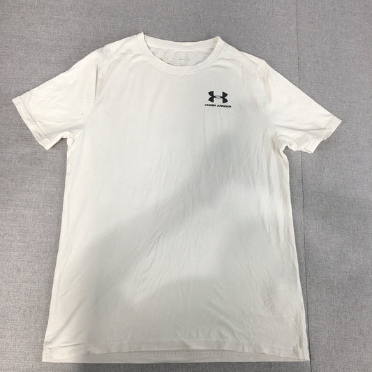 Under Armour Kids Boys T-Shirt Youth Size XL White Logo Short Sleeve Crew Neck