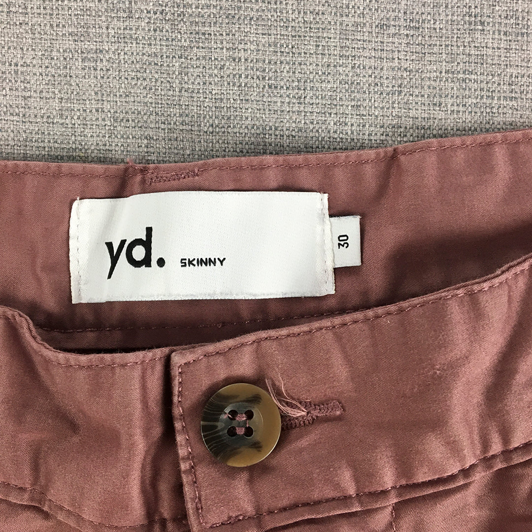 Yd Mens Chino Pants Size 30 Red Skinny Straight Pockets