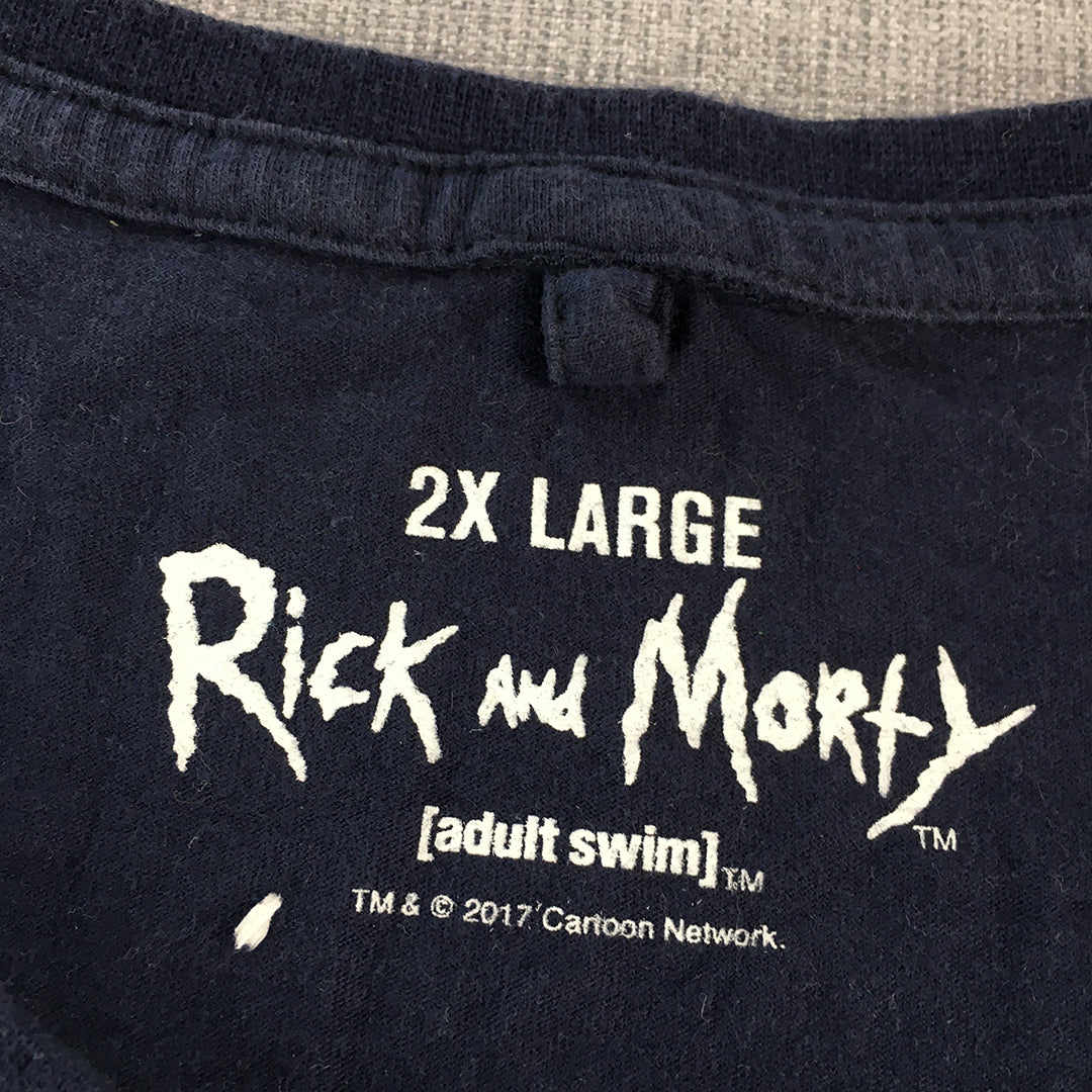 Rick And Morty T-Shirt Adult Size 2XL Navy Blue Short Sleeve