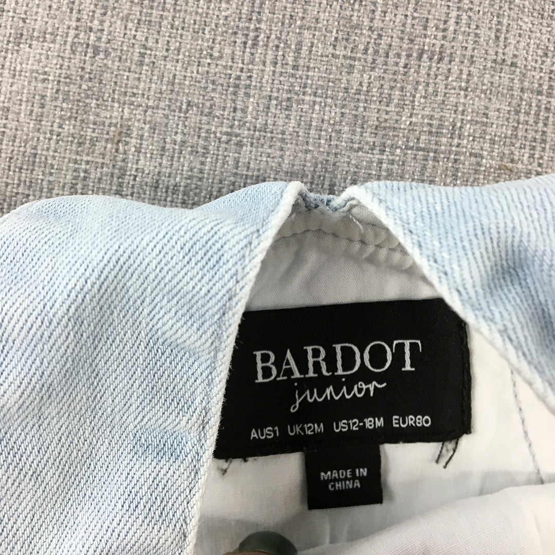 Bardot Junior Baby Girls Denim Overall Bodysuit Size 1 Blue White Tiered