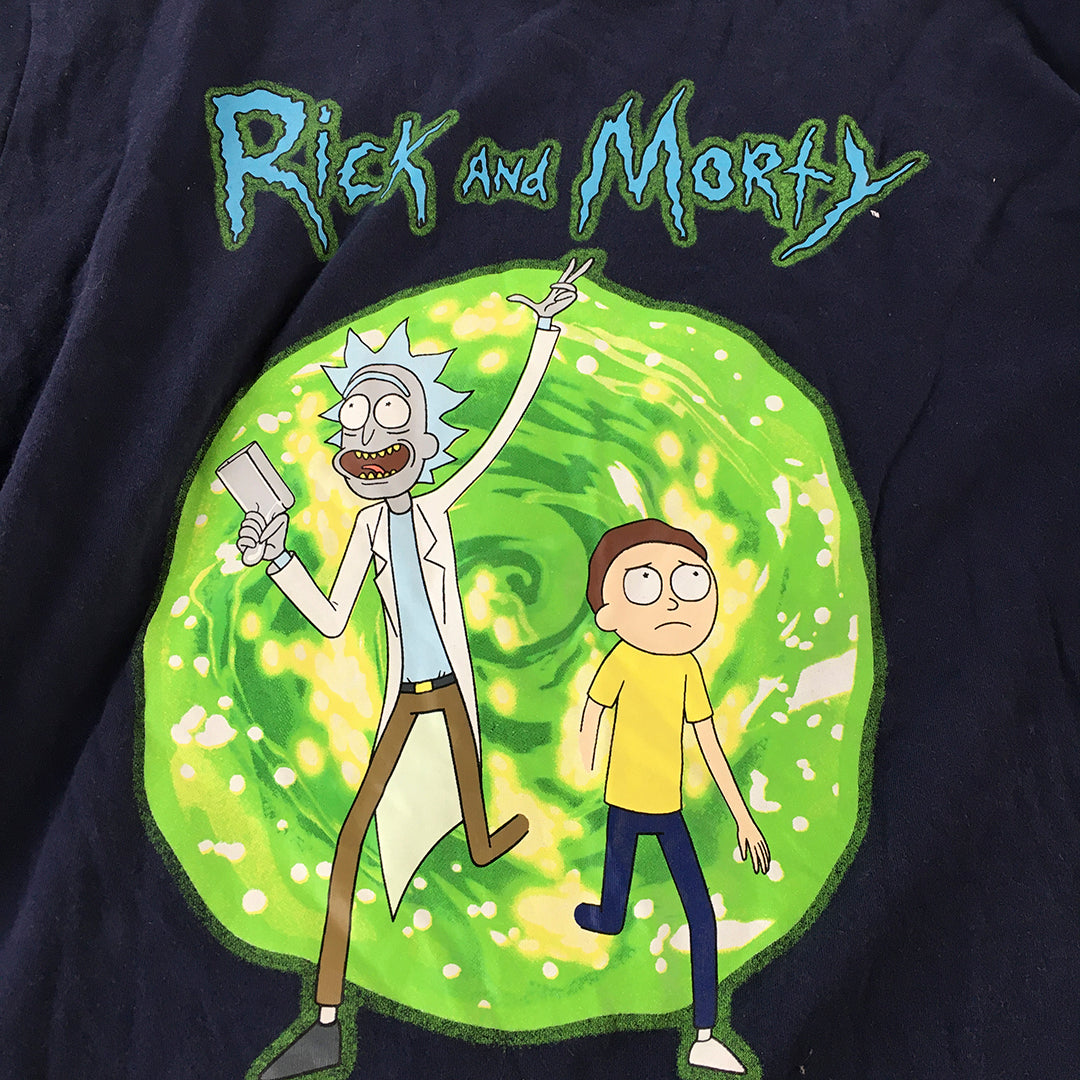 Rick And Morty T-Shirt Adult Size 2XL Navy Blue Short Sleeve