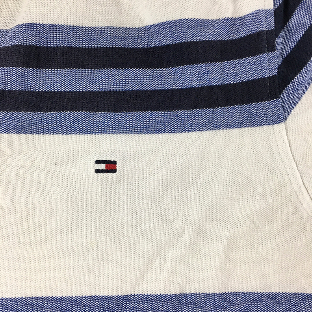 Tommy Hilfiger Mens Polo Shirt Size L Slim Fit Blue White Collared Rugby