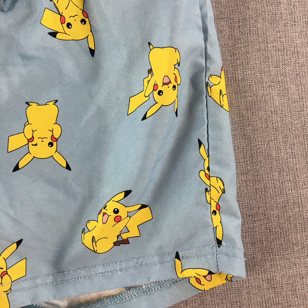 Pokemon Kids Boys Shorts Size 7 Blue Elastic Waist Drawstring Pikachu