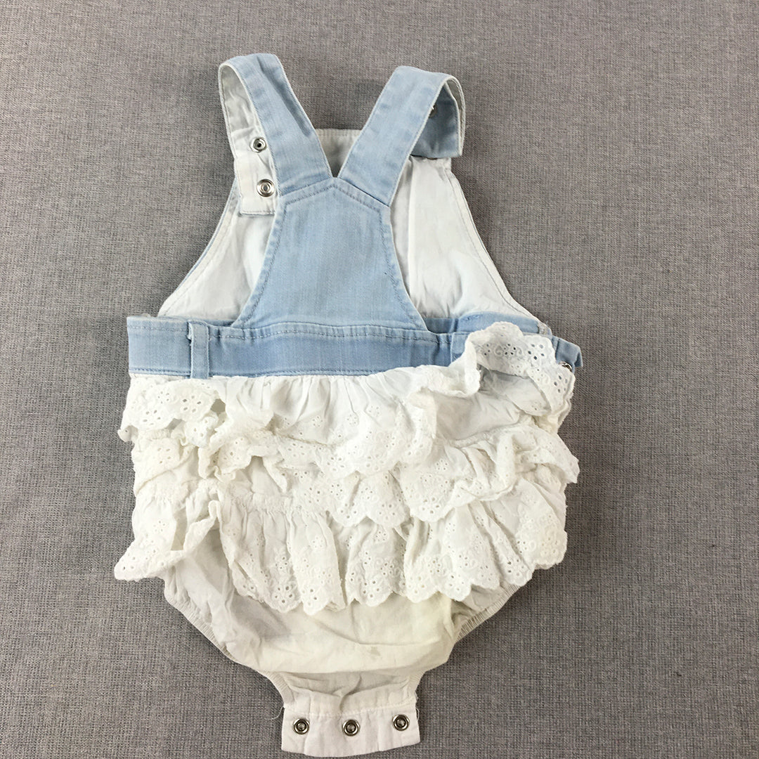 Bardot Junior Baby Girls Denim Overall Bodysuit Size 1 Blue White Tiered