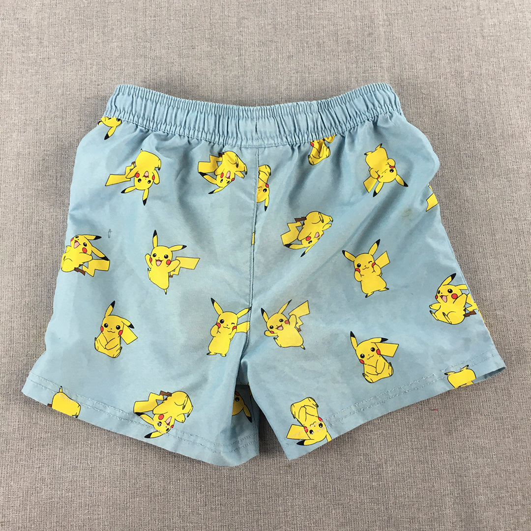 Pokemon Kids Boys Shorts Size 7 Blue Elastic Waist Drawstring Pikachu