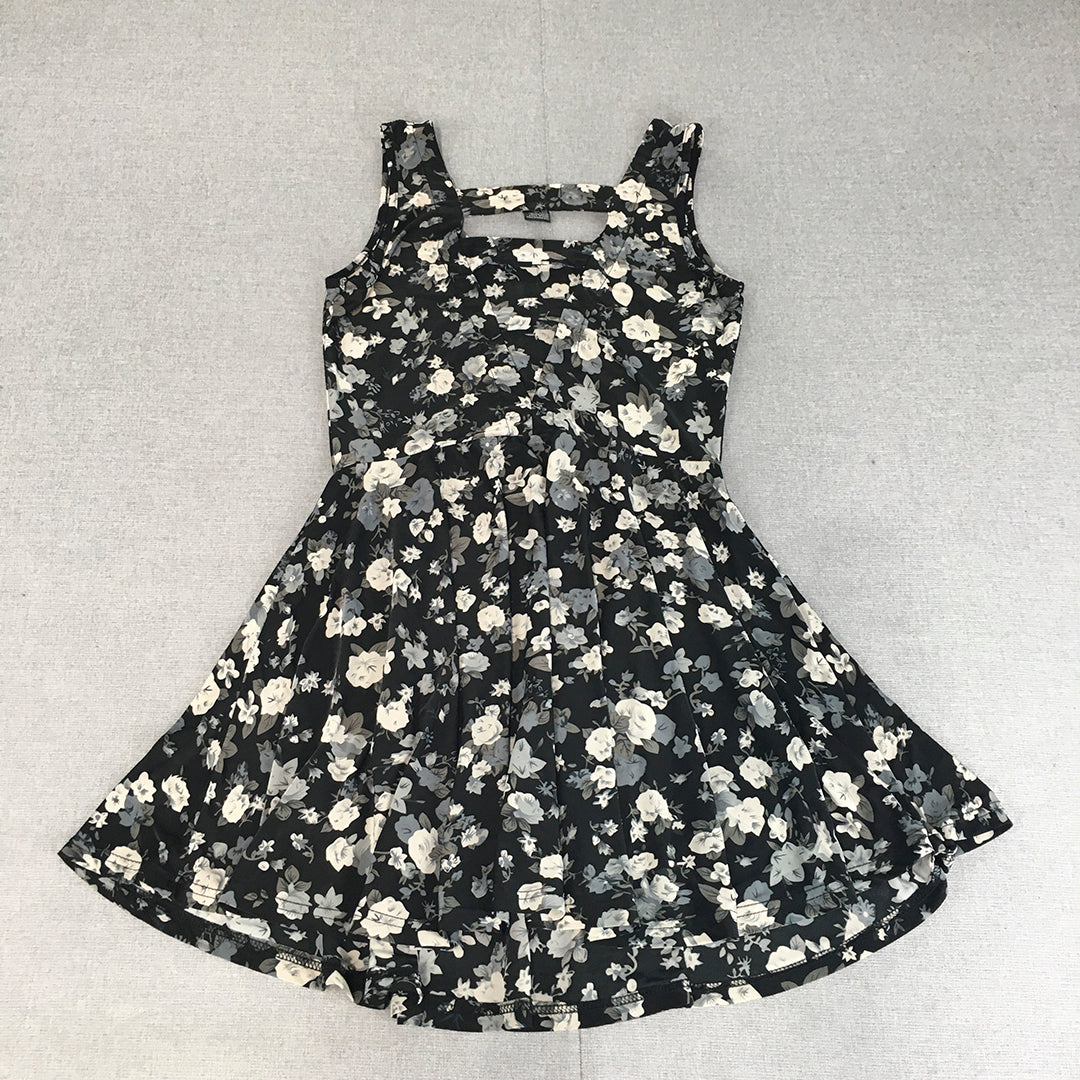 Xcepsion Womens Mini Dress Size S Black Floral A-Line Pleated Sleeveless