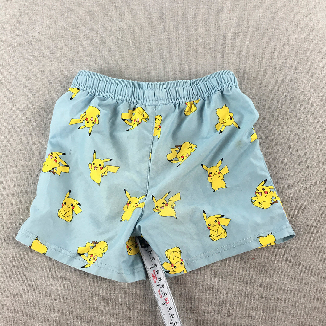 Pokemon Kids Boys Shorts Size 7 Blue Elastic Waist Drawstring Pikachu