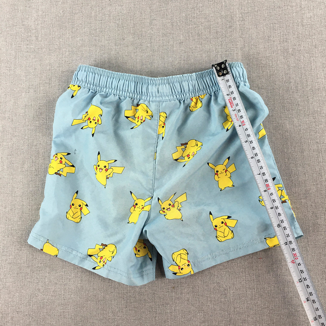 Pokemon Kids Boys Shorts Size 7 Blue Elastic Waist Drawstring Pikachu