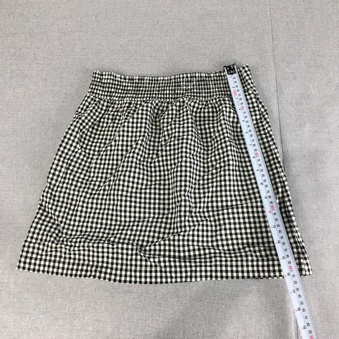 NEW Nunui Womens Mini Skirt Size 8 Black White Checkered Elastic Waist