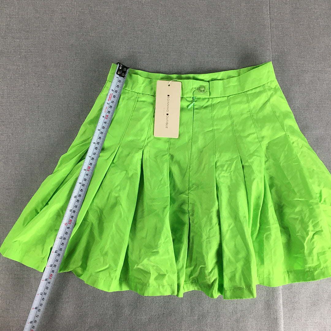 NEW Beginning Boutique Womens Mini Skirt Size 8 Green Pleated