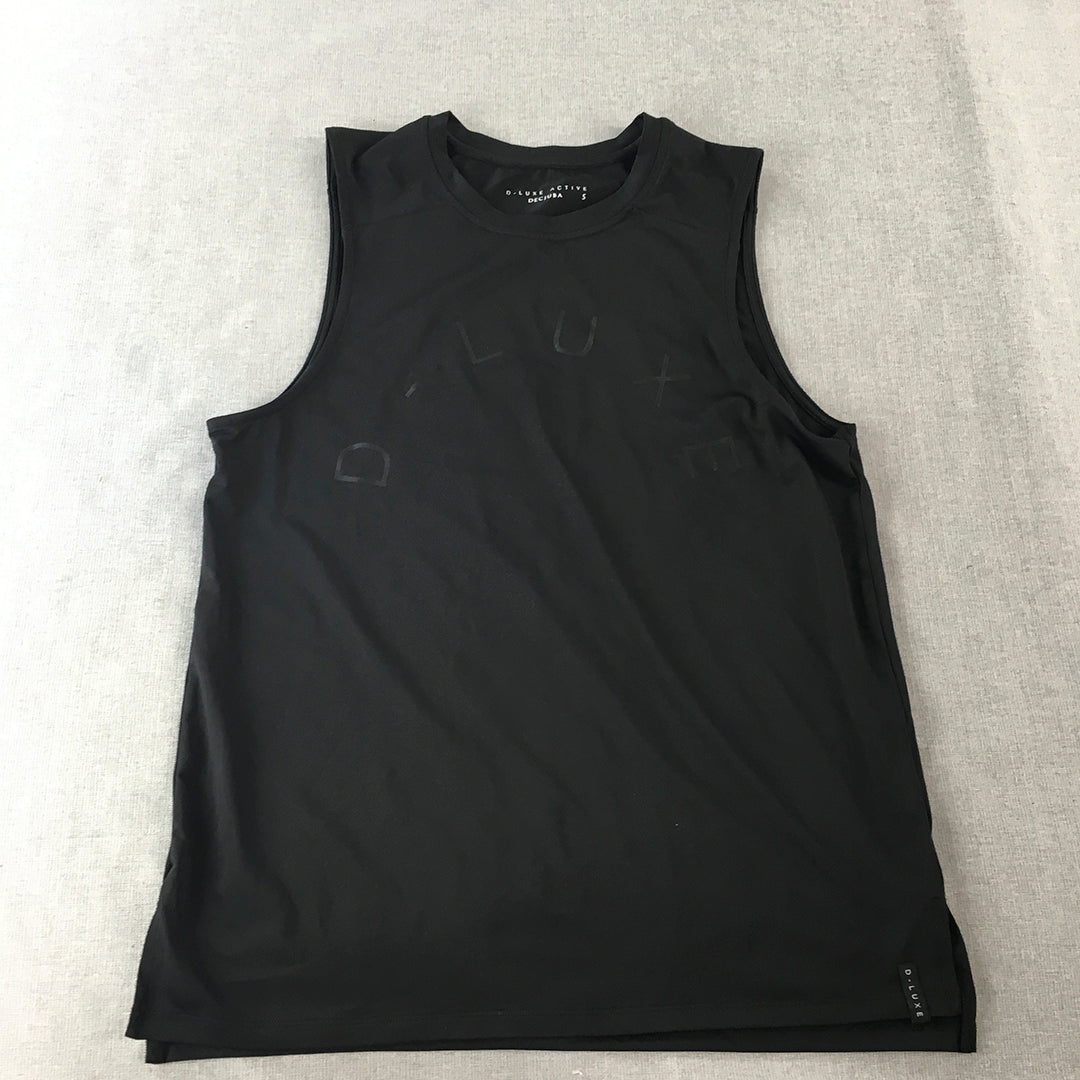 Decjuba D-Luxe Active Womens Tank Top Size S Black Logo Sleeveless Shirt