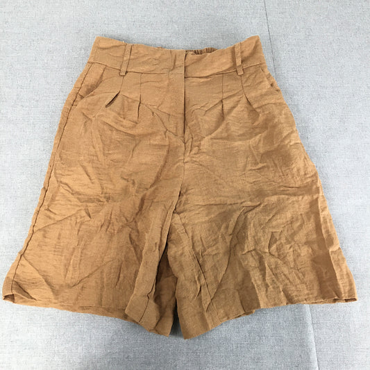 Vero Moda Womens Bermuda Shorts Size 6 Brown Elastic Waist Pleated Pockets