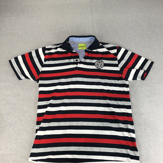 Brink Mens Polo Shirt Szie XL Red Black White Striped Collared Rugby