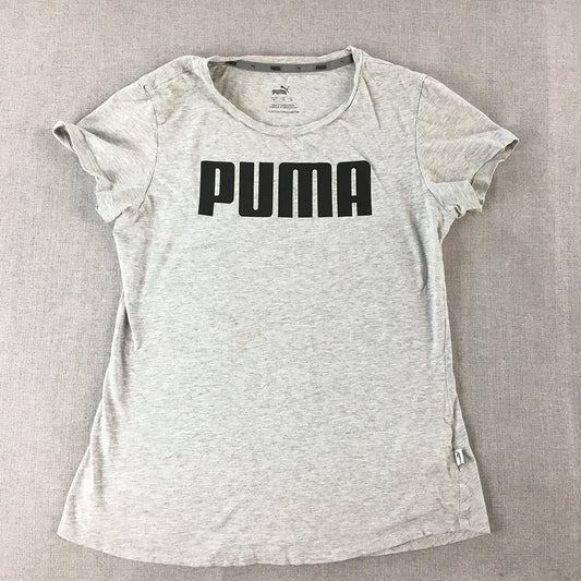 Puma Womens T-Shirt Size S Grey Big Logo Short Sleeve Crew Neck Top