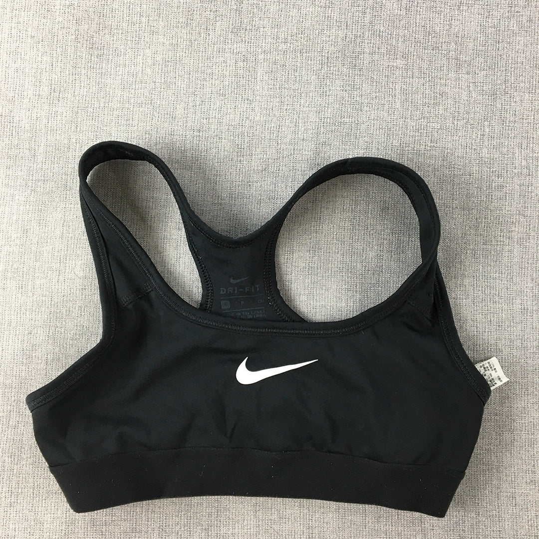 Nike Womens Sports Bra Size S Black Swoosh Logo Cropped Top