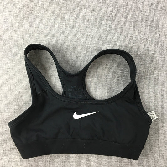 Nike Womens Sports Bra Size S Black Swoosh Logo Cropped Top