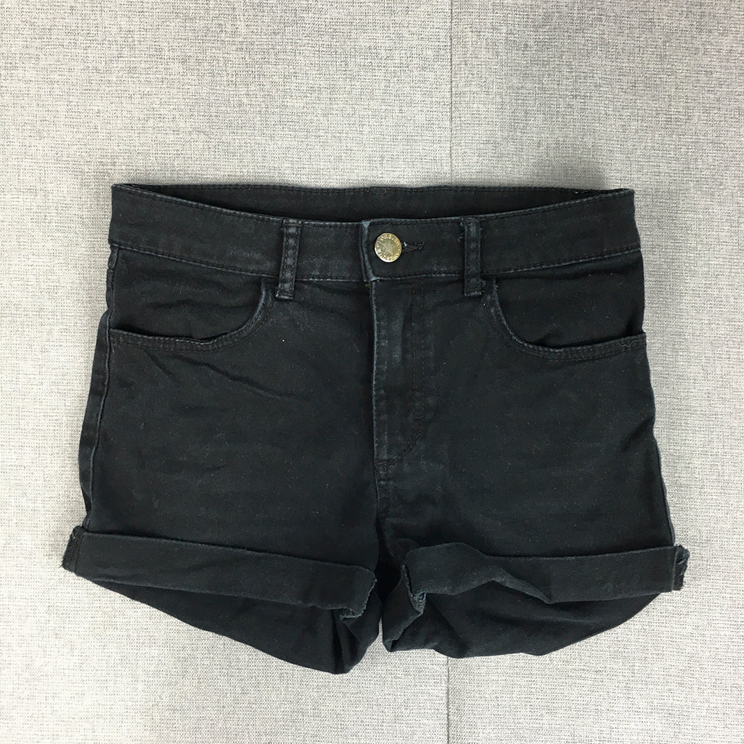 H&M Kids Girls Denim Shorts Size 8 - 9 Years Black Dark Wash Pockets