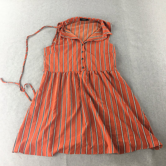 Valleygirl Womens Mini Dress Size 12 Orange Striped Sleeveless Pleated A-Line