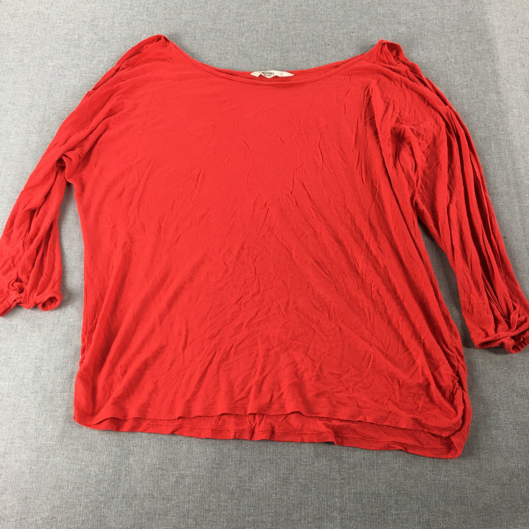 Old Navy Womens Knit Top Size XL Red Long Sleeve Shirt