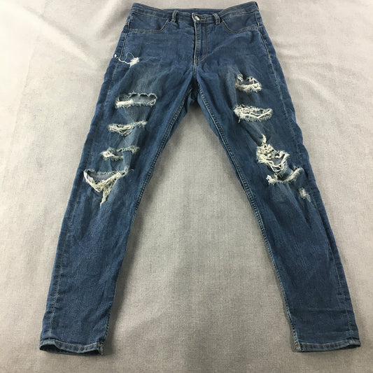 H&M Womens Skinny Jeans Size 12 Petite Blue Ripped Denim