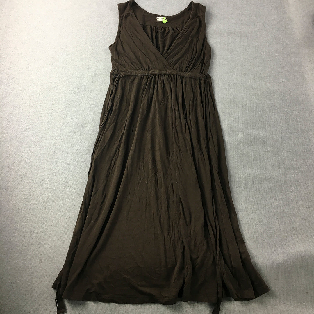 Old Navy Womens A-Line Dress Size S Brown Midi Sleeveless Pleated