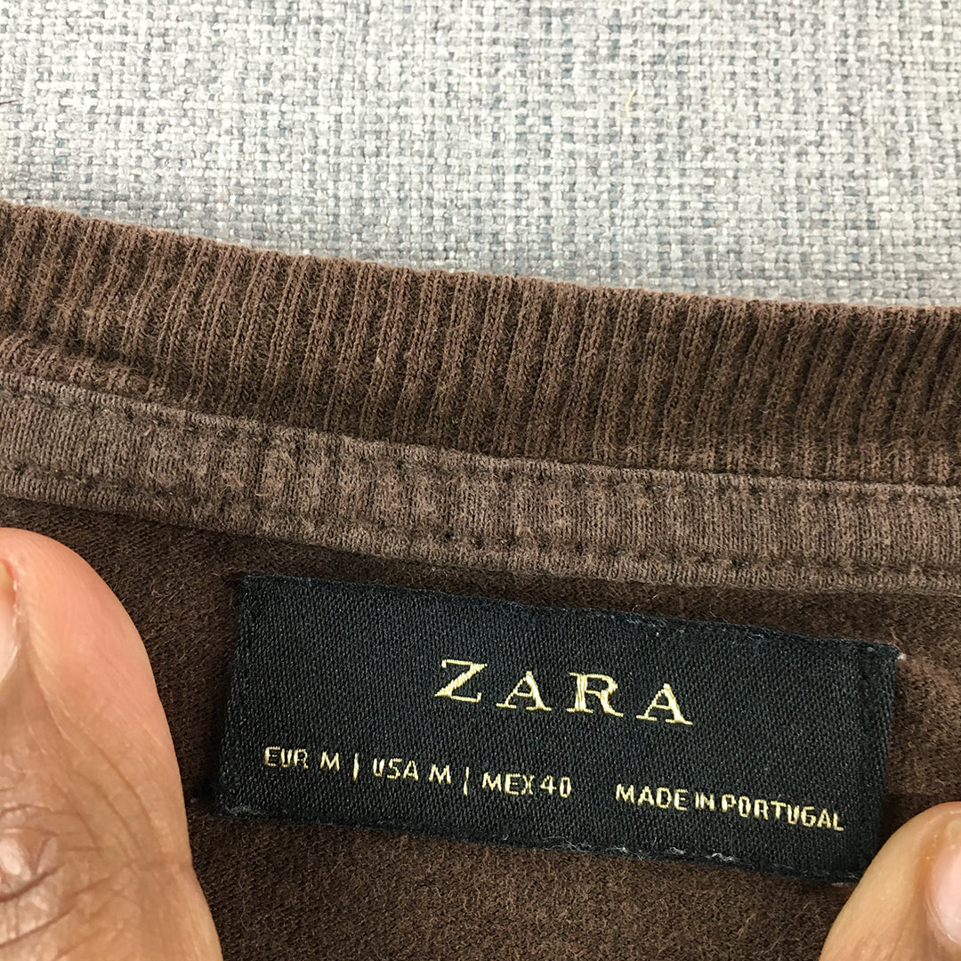 Zara Mens T-Shirt Size M Brown Crew Neck Short Sleeve Tee