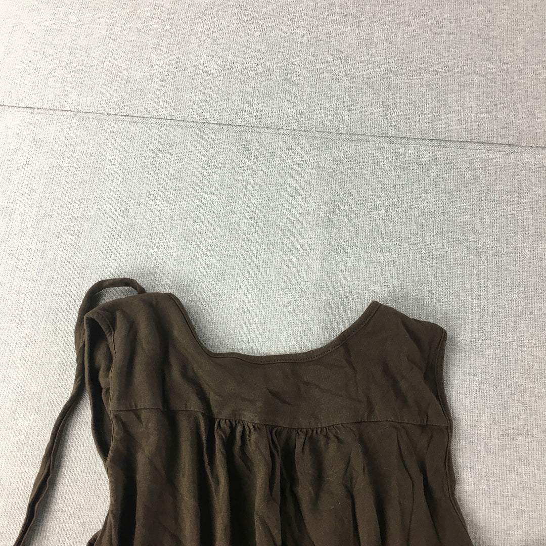 Old Navy Womens A-Line Dress Size S Brown Midi Sleeveless Pleated