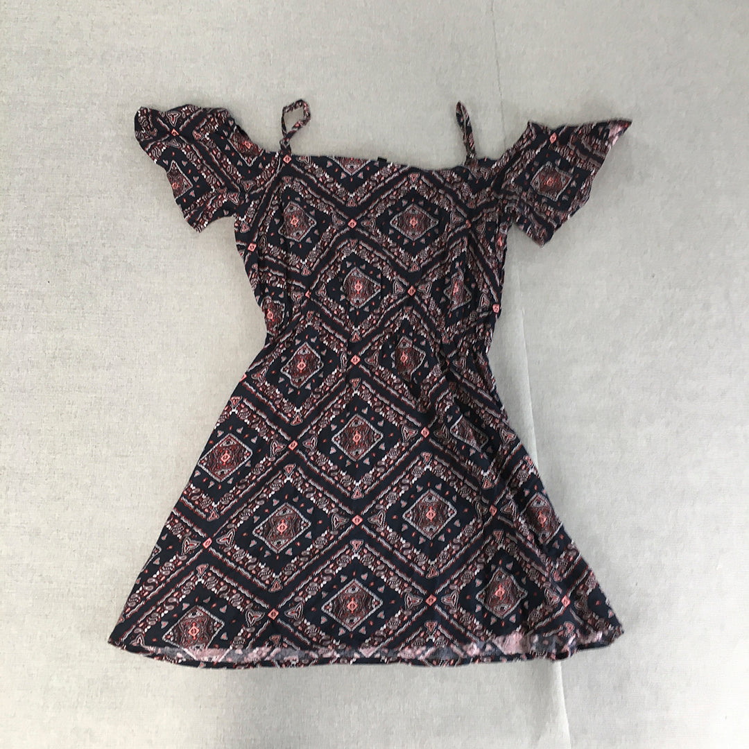 H&M Womens Mini Dress Size 6 Navy Blue Red Paisley Fit & Flare