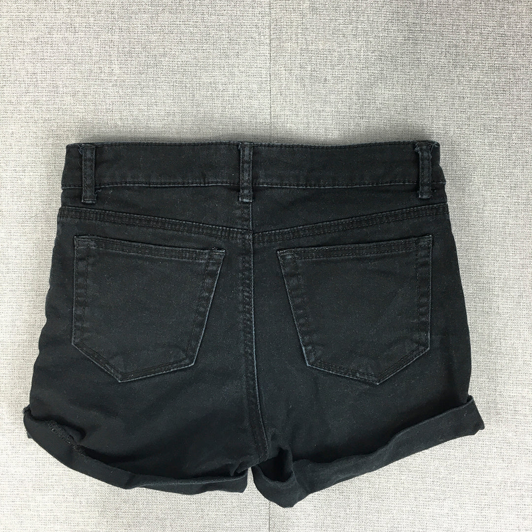 H&M Kids Girls Denim Shorts Size 8 - 9 Years Black Dark Wash Pockets