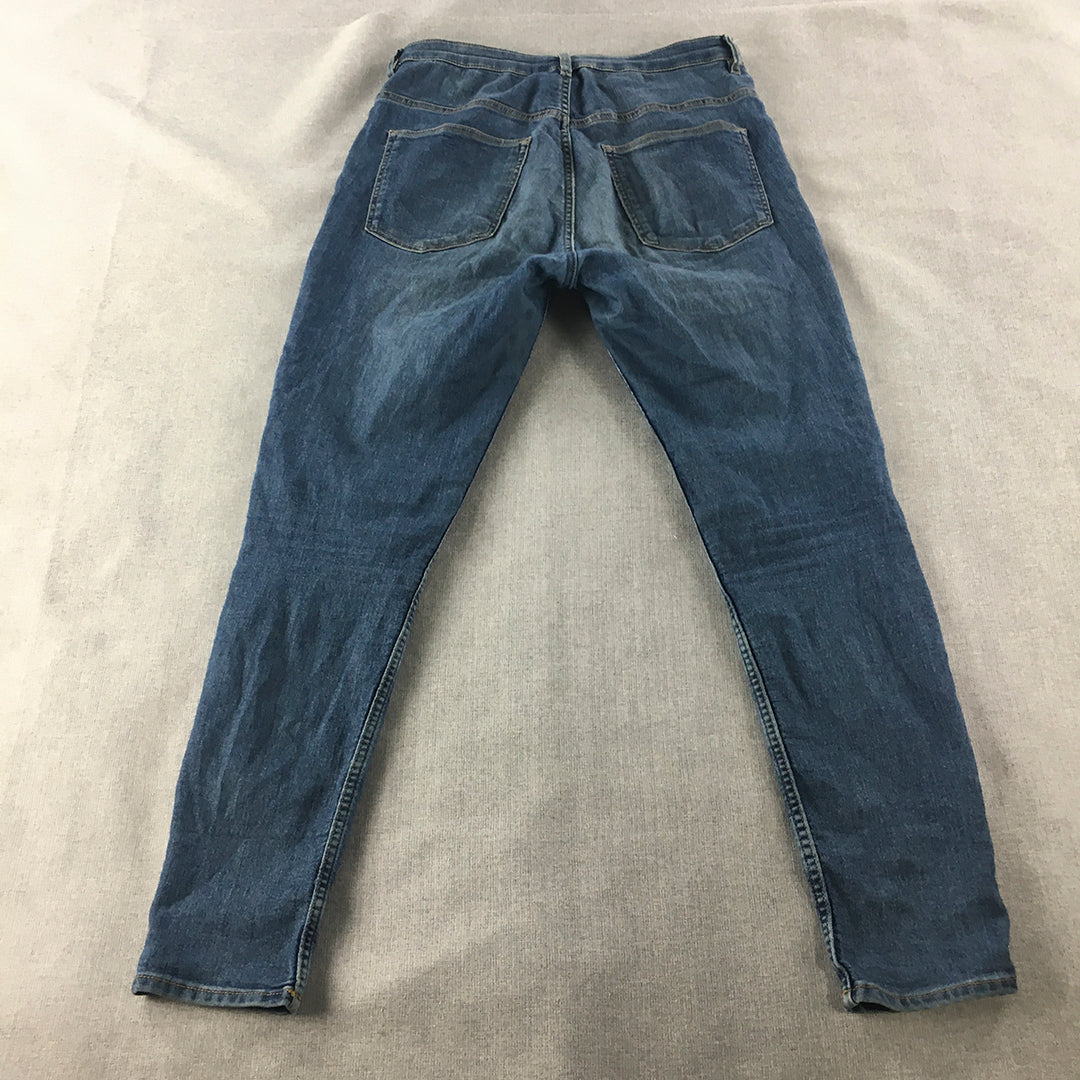 H&M Womens Skinny Jeans Size 12 Petite Blue Ripped Denim