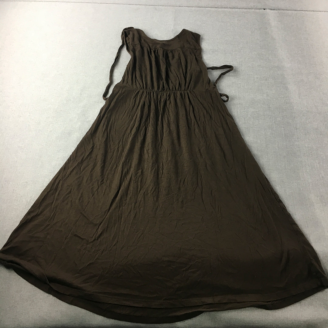 Old Navy Womens A-Line Dress Size S Brown Midi Sleeveless Pleated