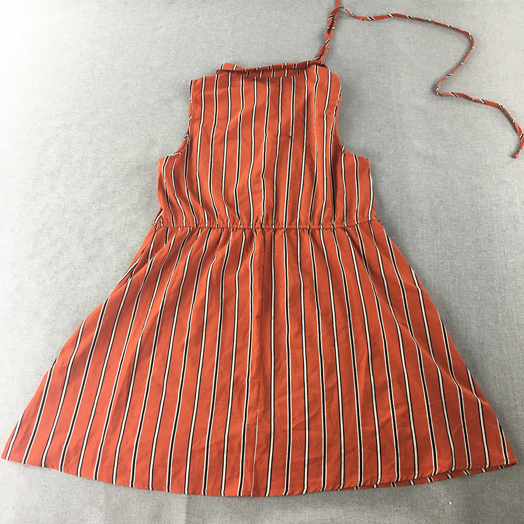 Valleygirl Womens Mini Dress Size 12 Orange Striped Sleeveless Pleated A-Line