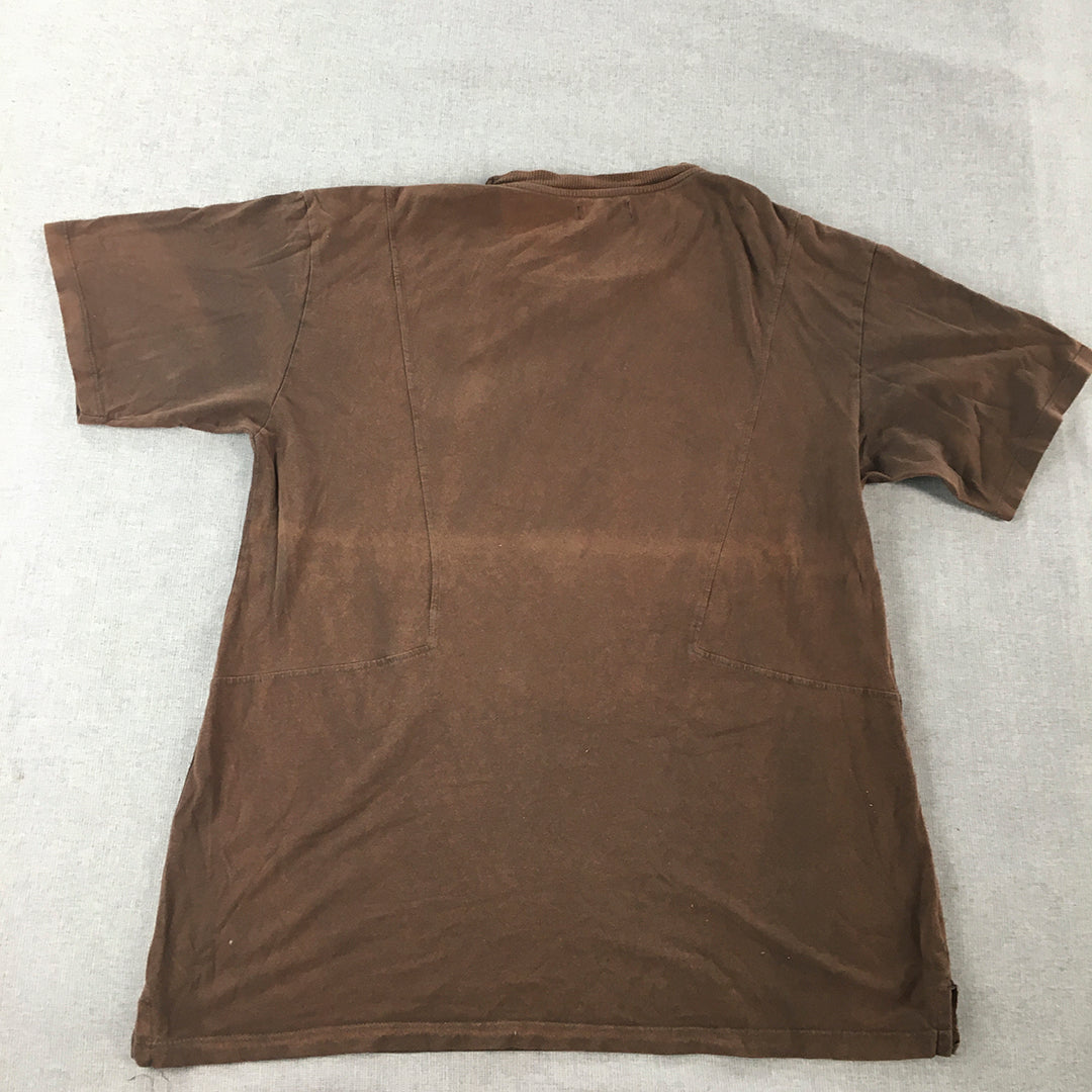 Zara Mens T-Shirt Size M Brown Crew Neck Short Sleeve Tee