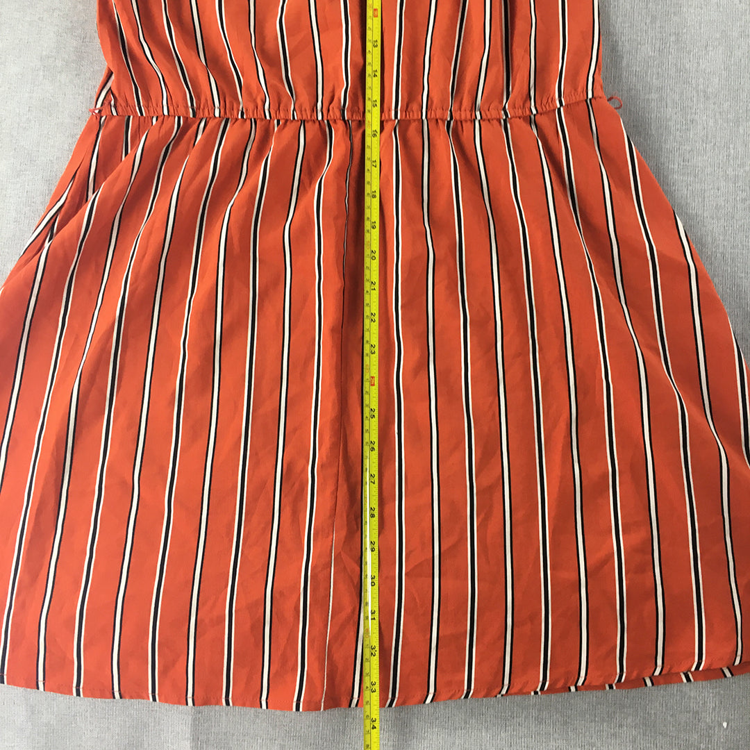 Valleygirl Womens Mini Dress Size 12 Orange Striped Sleeveless Pleated A-Line