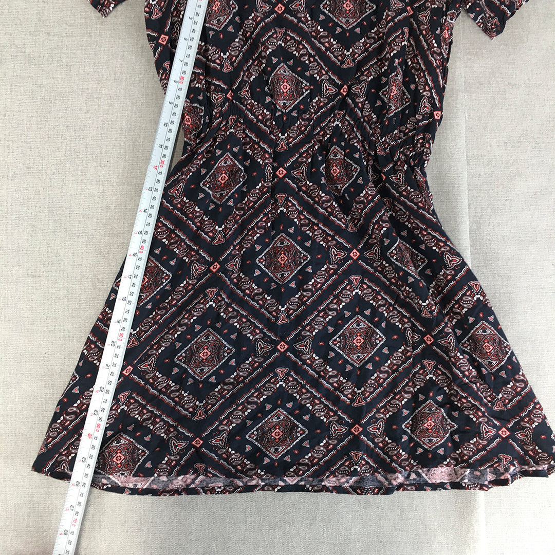 H&M Womens Mini Dress Size 6 Navy Blue Red Paisley Fit & Flare