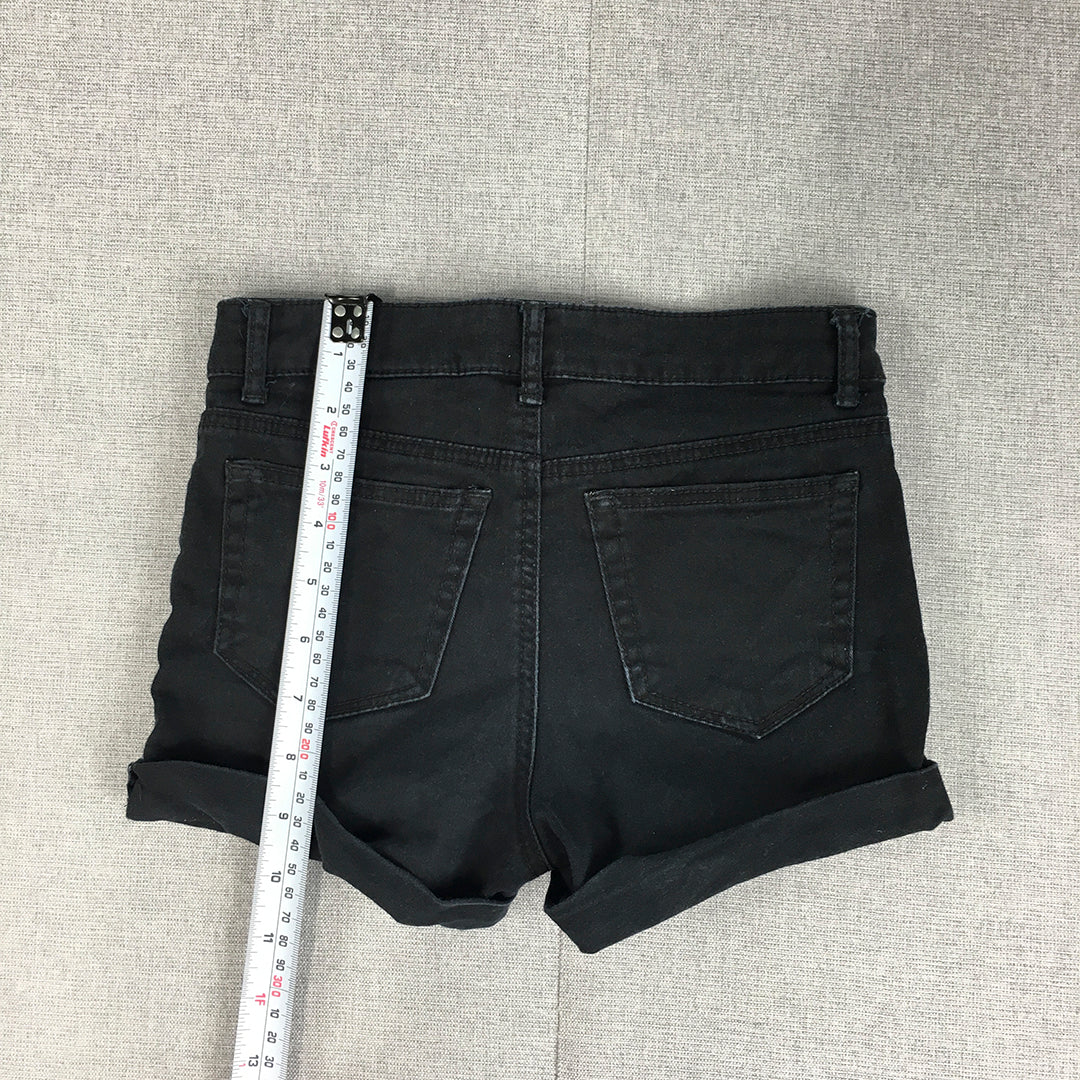 H&M Kids Girls Denim Shorts Size 8 - 9 Years Black Dark Wash Pockets