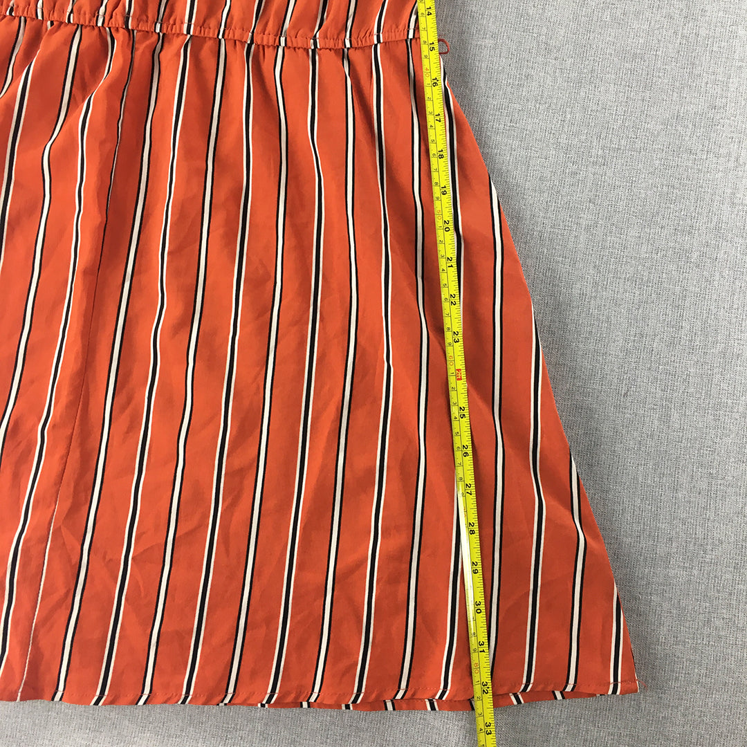 Valleygirl Womens Mini Dress Size 12 Orange Striped Sleeveless Pleated A-Line