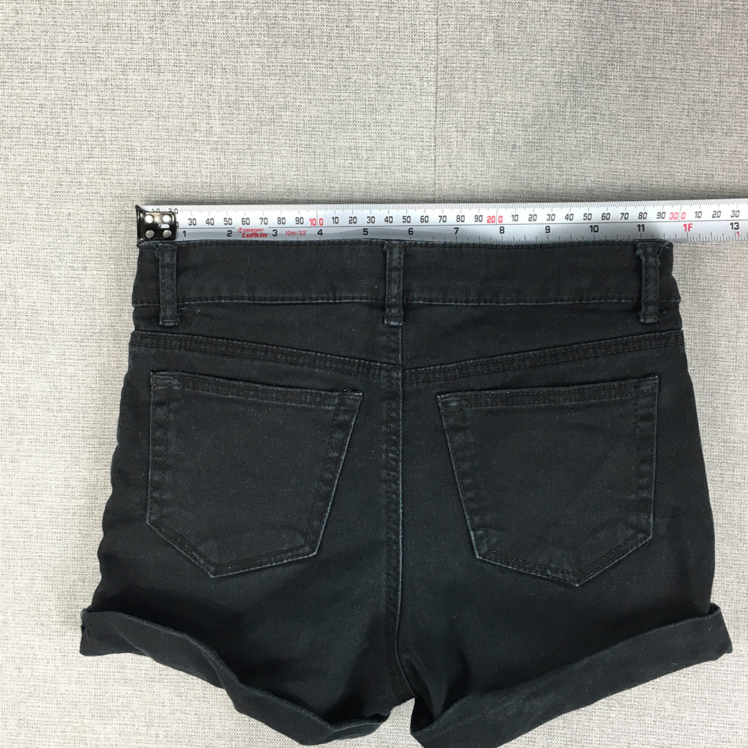 H&M Kids Girls Denim Shorts Size 8 - 9 Years Black Dark Wash Pockets