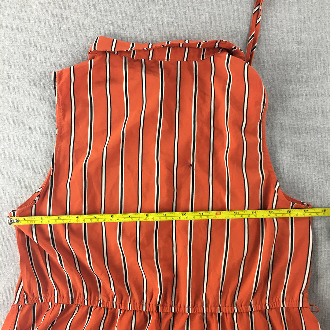 Valleygirl Womens Mini Dress Size 12 Orange Striped Sleeveless Pleated A-Line