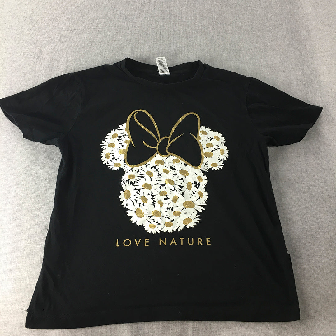 Disney Minnie Mouse Womens T-Shirt Size S Black Love Nature Floral Top