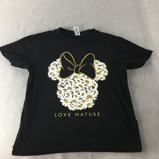 Disney Minnie Mouse Womens T-Shirt Size S Black Love Nature Floral Top