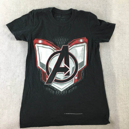 Marvel Avengers Womens T-Shirt Size XS Black Logo Superhero Short Sleeve Top