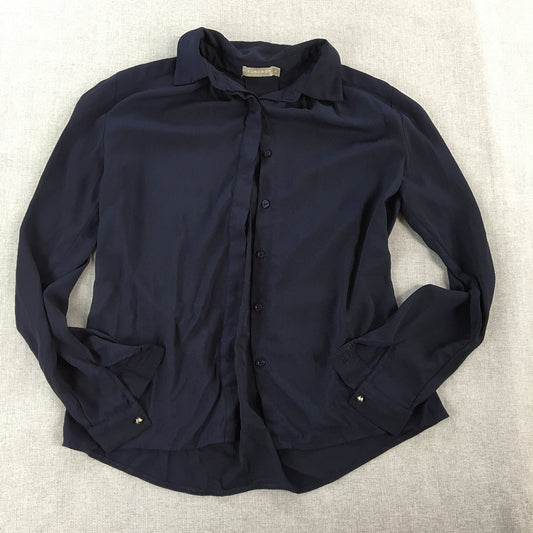 Forcast Womens Top Size 8 Navy Blue Long Sleeve Button-Up Shirt