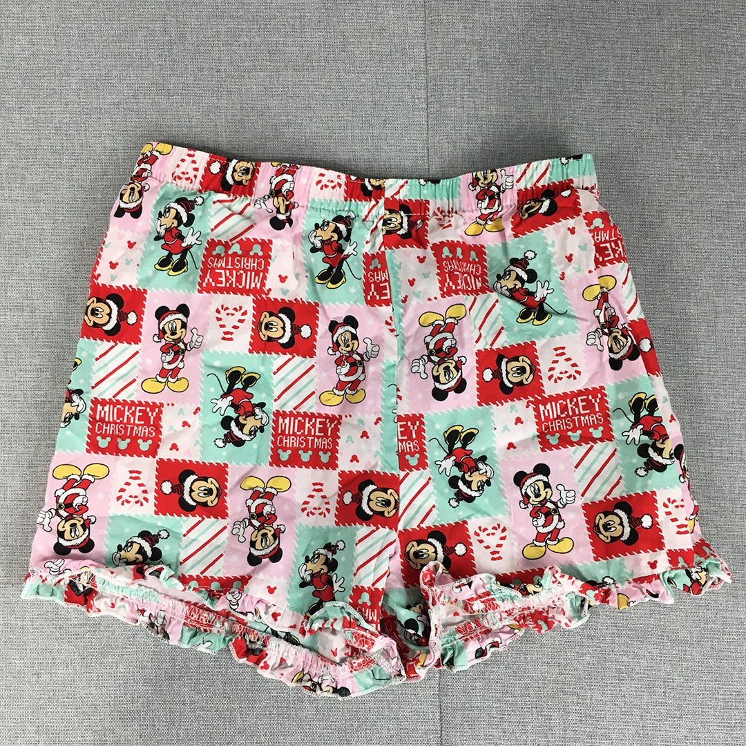 Disney Mickey Minnie Mouse Christmas Kids Girls Shorts Size 8 Pink Green