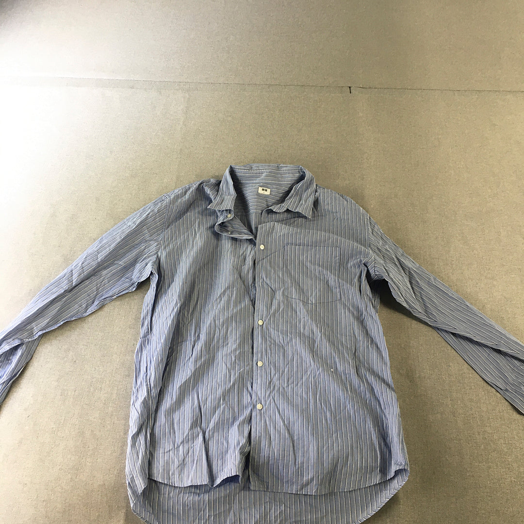 Uniqlo Mens Shirt Size L Blue Striped Long Sleeve Button-Up Collared