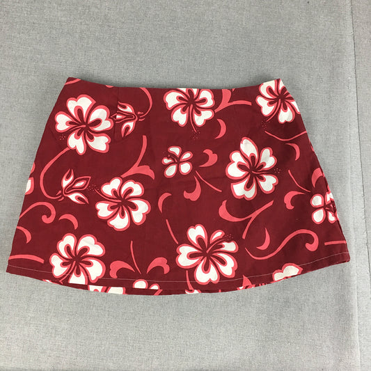 Vintage Reef Break Surf Wear Womens Mini Skirt Size 14 Red Aloha Hawaiian