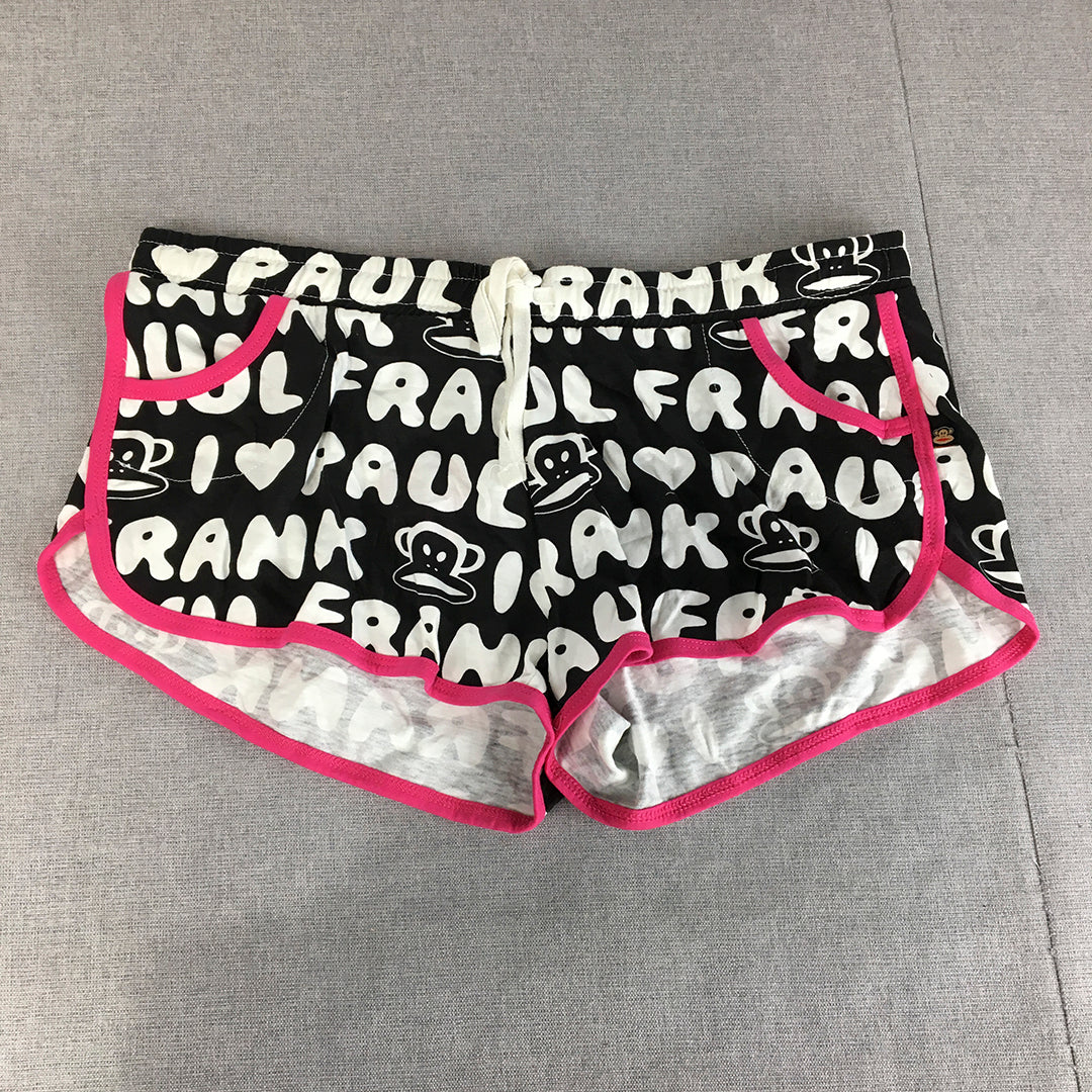 NEW 2013 Paul Frank Womens Shorts Size 12 Black Pink Logo Pattern Drawstring